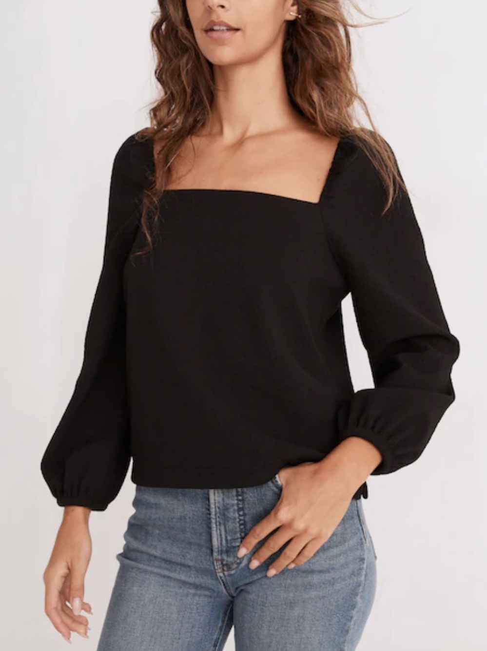Madewell Crepe Square-Neck Puff-Sleeve Top Small